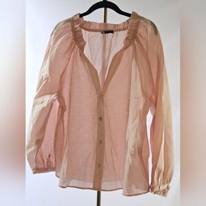 Zara Sheer Pale Pink Button-Front Blouse with Long Sleeves